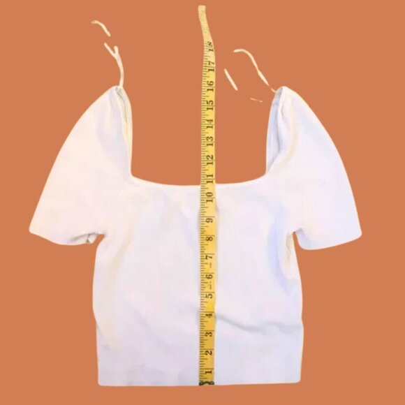 H&M Divided White Ribbed Puff Sleeve Crop Top | Size M - Picture 4 of 6